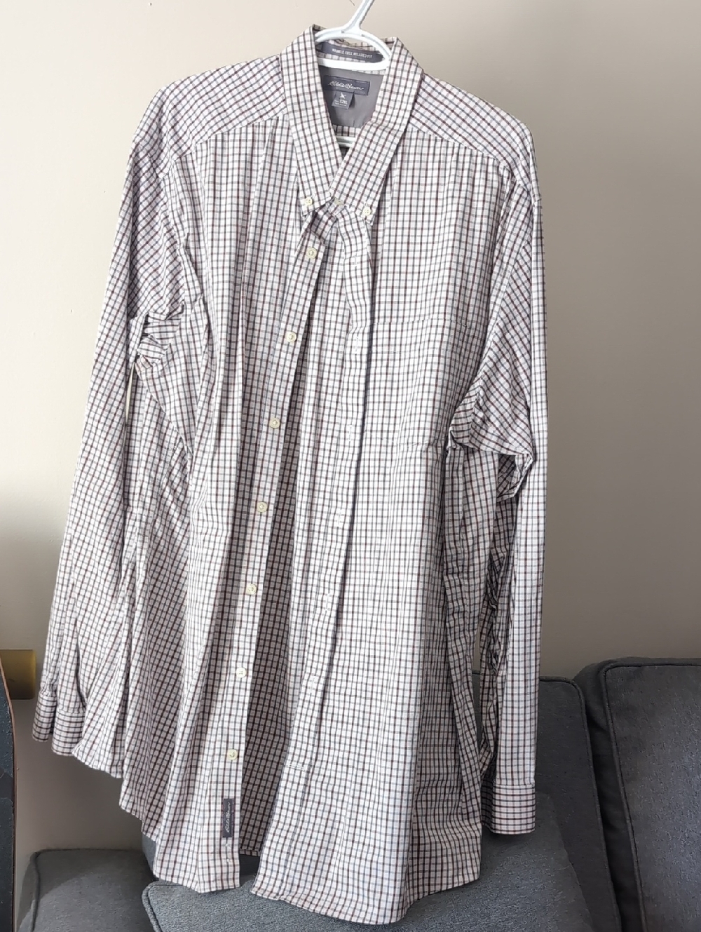 Eddie Bauer White Shirt with Black and Brown Check